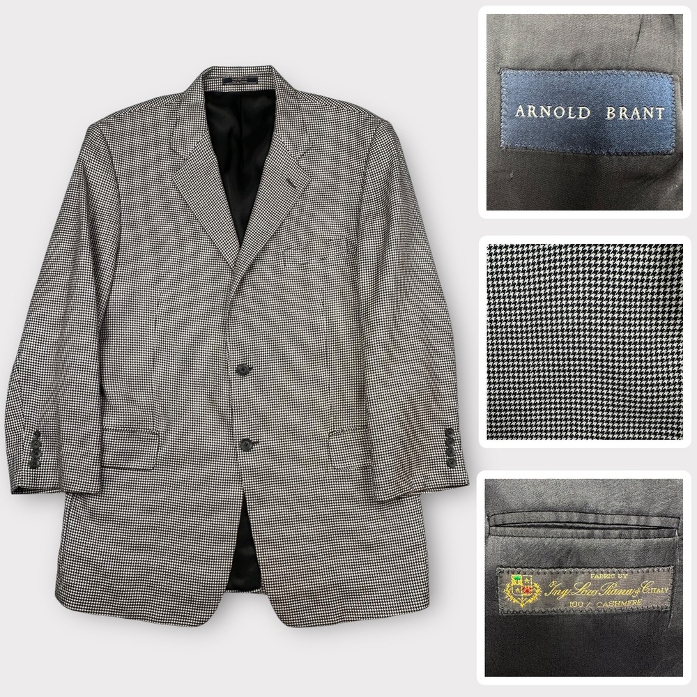 Loro‎ Piana Blazer Mens 42L Black White Cashmere Houndstooth Arnold Brant Jacket